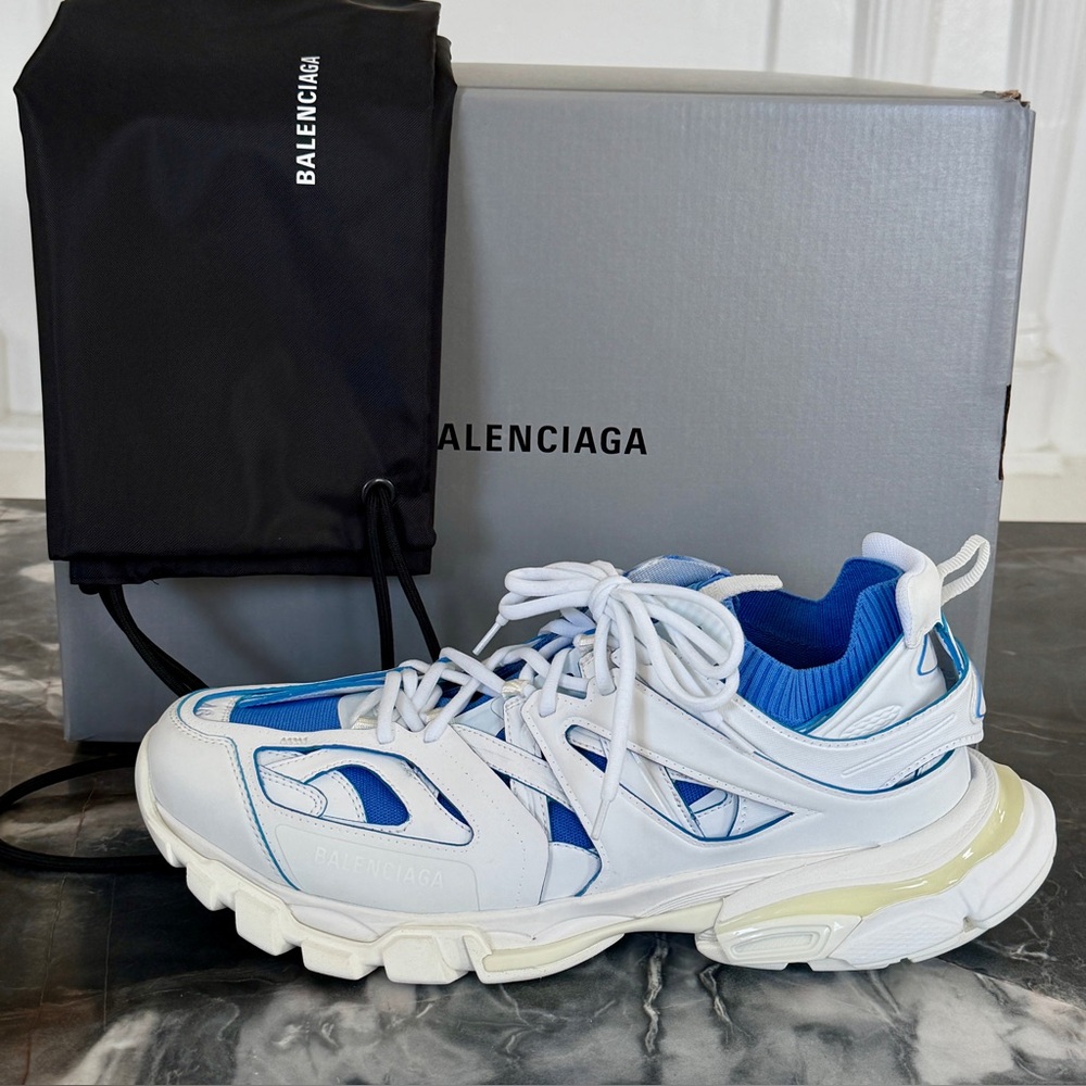 NIB Balenciaga Track Sock Blue White Sneaker Trainer Shoe Men's 46/13